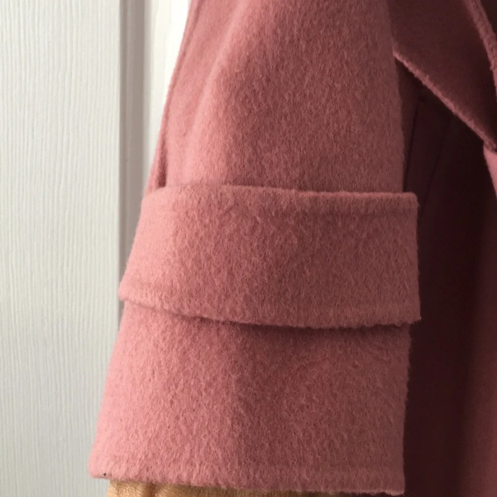 THEORY EUC MAUVE WOOL CASHMERE BLEND BELTED TRENCH SIZE SMALL - Picture 3 of 10